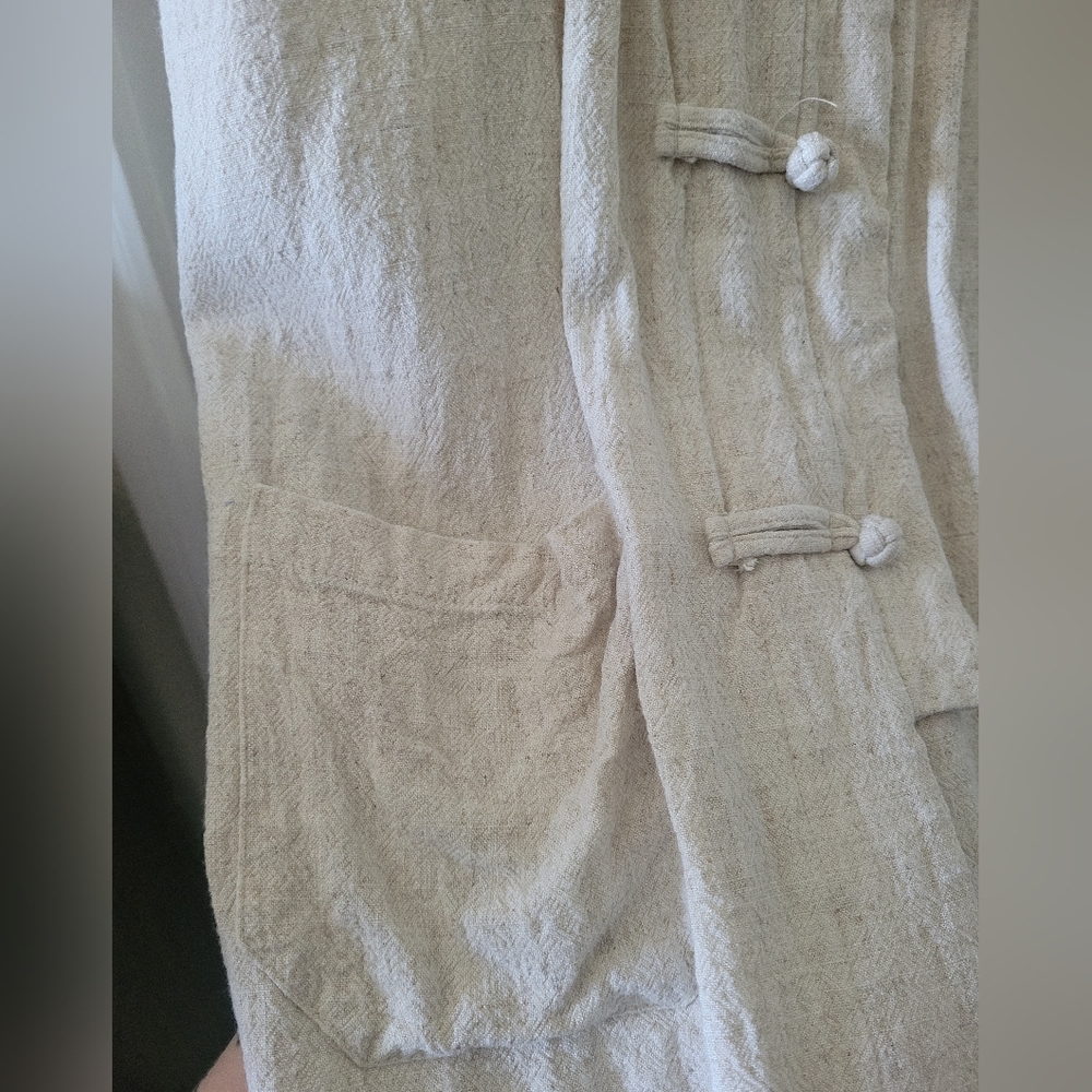 Beige Linen Short Robe - Picture 2 of 4